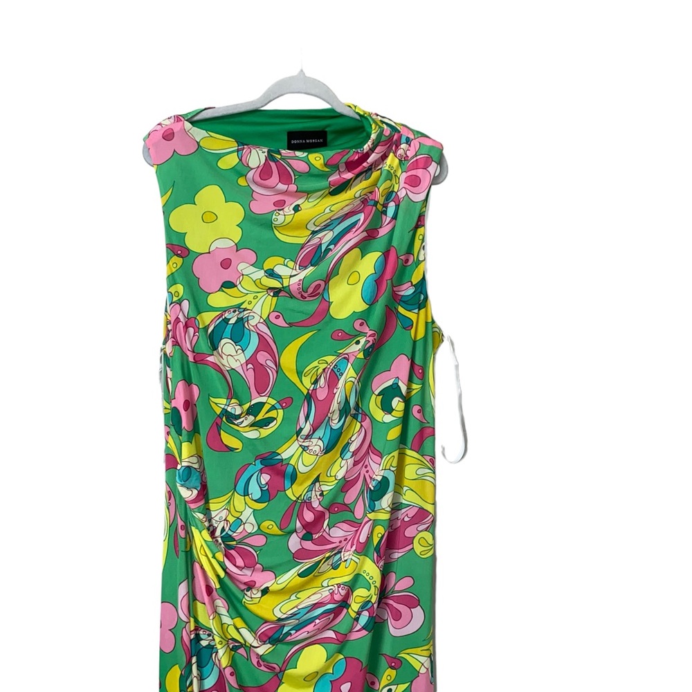 Donna Morgan multicolor green paisley floral pleat shirred overlay Dress size 20 - Picture 4 of 14